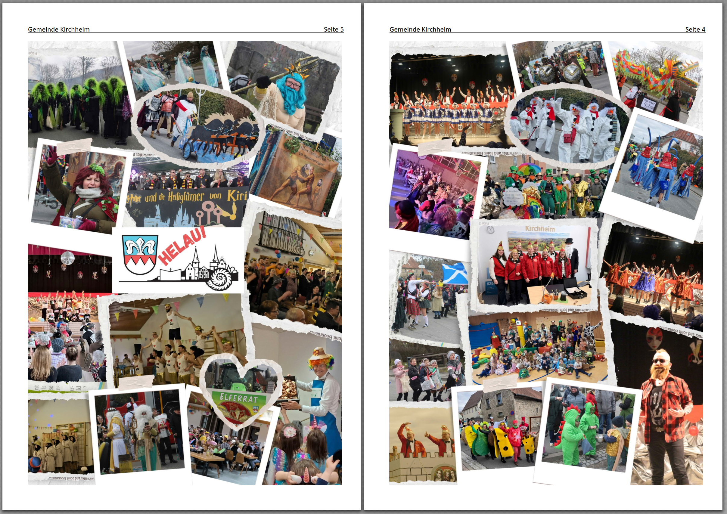 Eine Collage von Fotos vom Faschingszug und den Faschingsveranstaltungen